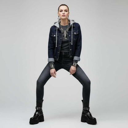 Damen Denim Jacke mit abnehmbarer Kapuze | Freizeitjacke
