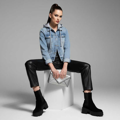 Damen Denim Jacke mit abnehmbarer Kapuze | Freizeitjacke