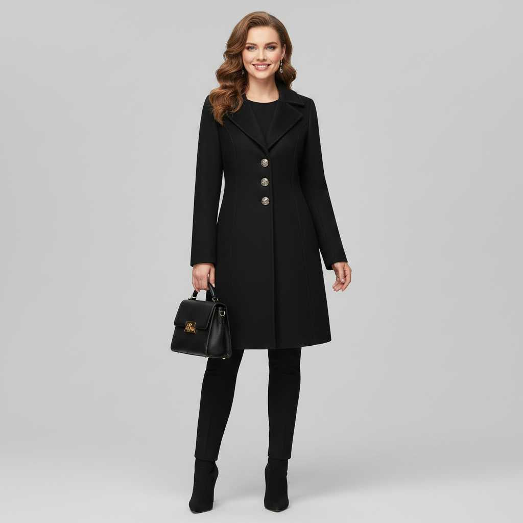 Eleganter Schwarzer Damenmantel | Winter Mantel Damen