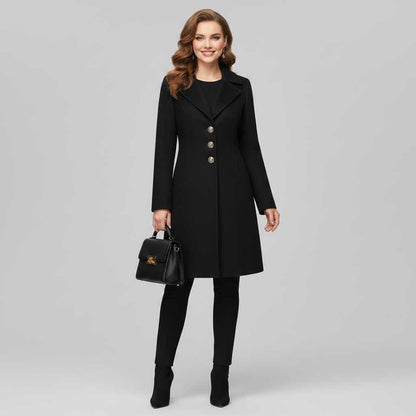 Eleganter Schwarzer Damenmantel | Winter Mantel Damen
