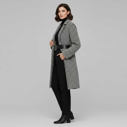 Eleganter Wollmantel Damen Beige | Langer Wintermantel